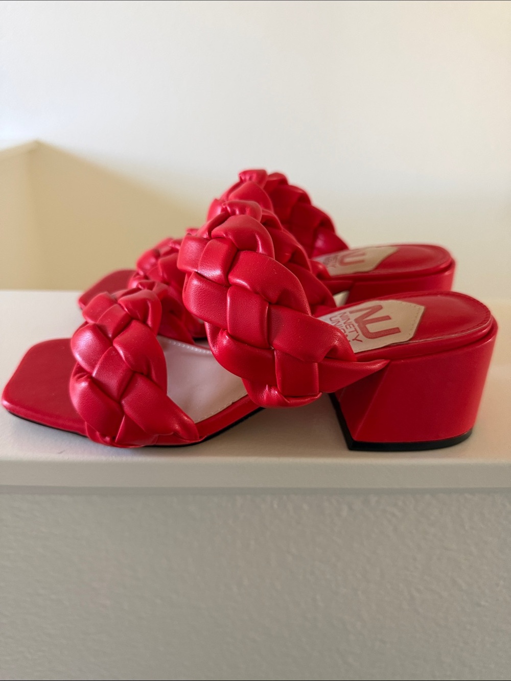 Ninety Union Red Braided Low Block Heel Slide Mules size 5